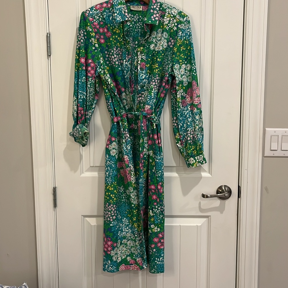 Prestige brand 🌴Vintage🌴 Pink 🦩Green Kaftan collared dress